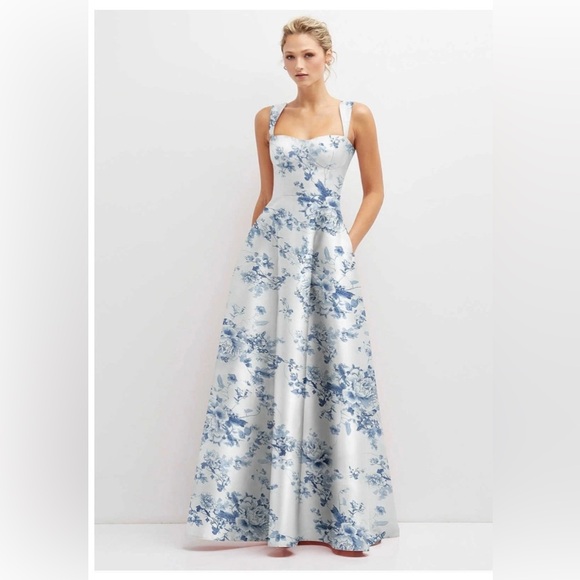 Alfred Sung [ 16] D852FP Floral Lace Up A-Line Gown Cottage Rose NWT $289 - Picture 2 of 13